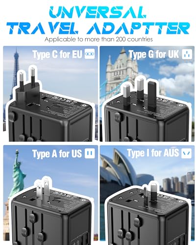 Universal Travel Adapter, 35W PD Fast Charging, 5 USB C/A Ports - color: PD35W-3A2C-black+silver
