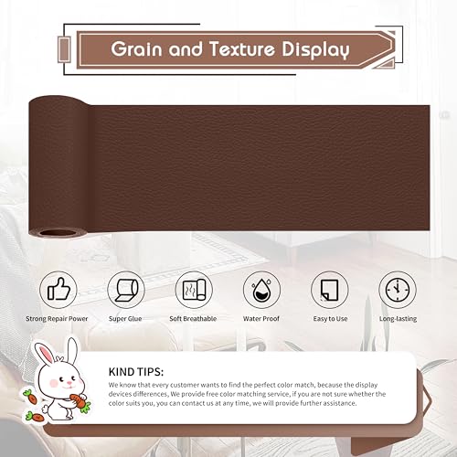 KING MOUNTAIN Leather Repair Patch,4 x 63 Inches self Adhesive Leather Repair Tape for Damaged Leather Furniture, Sofa Seating,Car Seats, Leather Goods (Medium Brown) - color: Medium Brown, size: 4" x 63"