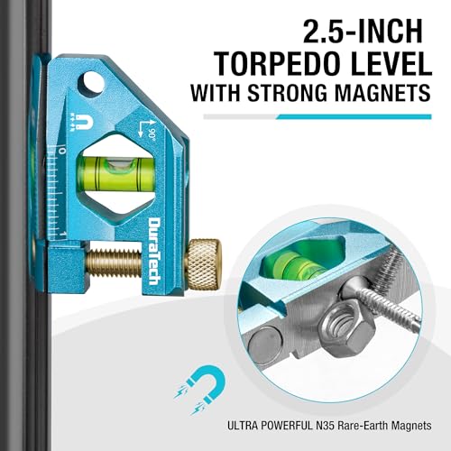 DURATECH 2.5-Inch Level, Magnetic Torpedo Level with 90° Bubbles, V-Groove - size: 2.5"