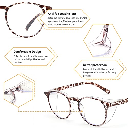 2 Pairs Anti Fog Safety Goggles Protective Glasses Blue Light Blocking Eyeglasses for Men Women