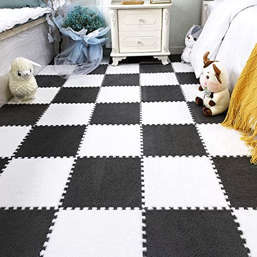 12pcs Tiled Puzzle Play Mats, White - color: White
