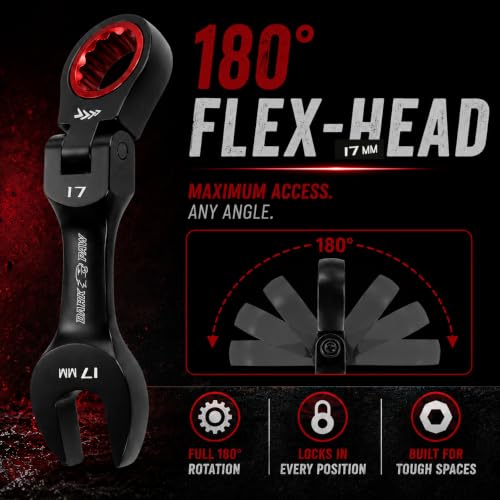 16PCS Stubby Flex Head Ratcheting Wrench Set, SAE & Metric Combination Wrenches, 72-Tooth Short Handle Ratchet Spanner Set for Tight Spaces, Auto Repair & Garage Maintenance, 8-17mm & 5/16"-3/4" - size: 16-Pcs Stubby