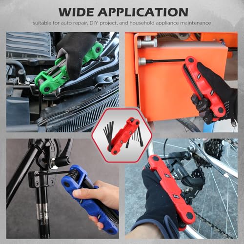 11-Piece Large Folding Hex Key Set SAE (3/32"-1/2"), Heavy Duty Allen Wrench Set, Portable Tool for Archery, Bike Repair, Furniture, and Basic Home Maintenance (Red) - style: 11-Piece SAE (Folding - Red)