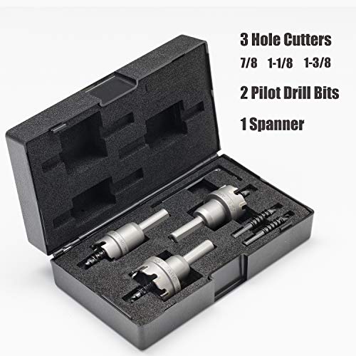 EZARC Carbide Hole Saw Kit, 3 Piece Carbide Tipped Hole Cutter with Pilot Drill bit for Hard Metal, Stainless Steel, Iron, Aluminum, Alloy - size: 3 in 1 | 7/8"-1-3/8", style: Hole Saw Kit