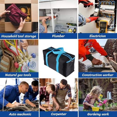 BLIRITEL 20 Inch Heavy Duty Wide Mouth Tool Bag for Men, High Capacity Tool Tote Bag for Electricians, Multipurpose Power Tool Bag Organizer for Mechanics Carpenters - size: 20 Inch