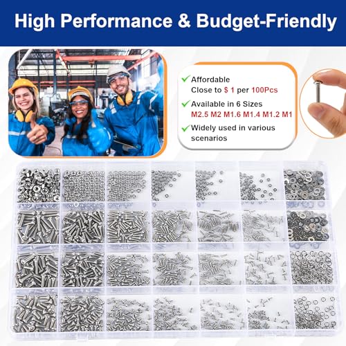 1670Pcs 304 Stainless Steel Metric Micro Screws Nuts Assortment Kit, M1 M1.2 M1.4 M1.6 M2 M2.5 Sizes, Phillips Pan Head Small Machine Screws for Arduino, Electronics, RC Models, DIY Projects