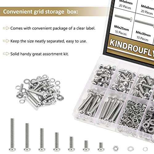 372 Pieces M4 x 6/8 /12/16 /20/25 /30mm Phillips Pan Head Machine Screws Nuts Washers Assortment Kit, 304 Stainless Steel, Fully Machine Thread - size: M4, style: Phillips Pan Head