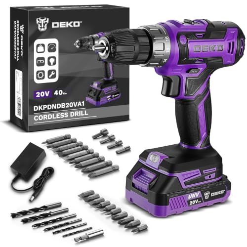 Power Drill Cordless: DEKO PRO Cordless Drill 20V Electric Power Drill Set Tool for Women Drills with Battery and Charger 20 Volt Drills Driver Kit Purple - color: Purple