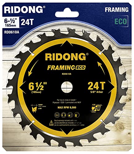 6-1/2 Inch Circular Saw Blade, 24-Tooth with 5/8" Arbor ATB Framing Saw Blade for Cutting Wood (6.5" 10-Pack) - size: 6-1/2" 24T(10 packs)