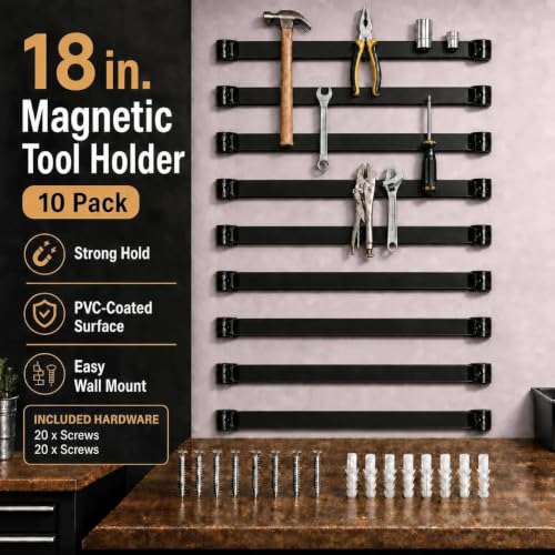 18" Magnetic Tool Holder, 10 Pack PVC-Coated Heavy Duty for Garage - style: 18IN-10 PACK