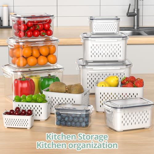 Anysig 8 Pack Fridge Fruit Storage Containers with Removable Colander