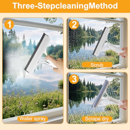 3-in-1 Spray Window Squeegee with Scraper and 2 Cotton Pads, Blue - color: Pro-blue