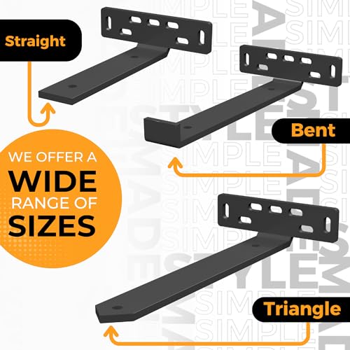 4-Pack J-Shape Heavy Duty Floating Shelves Brackets - Black, 7.25"L x 5"W x 1.25"H, Q253 Steel, Wall Mount - color: Black, size: 7.25 inch - J Shape