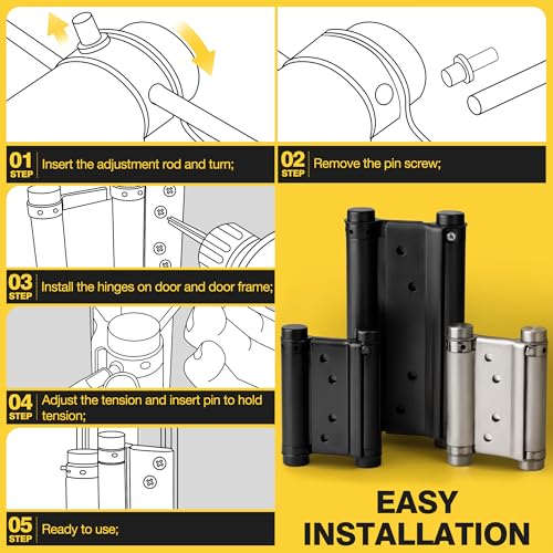 KOLET 6 Inches Double Action Door Hinges, Matte Black, 4 Pack - color: Matte Black, size: 6 Inch