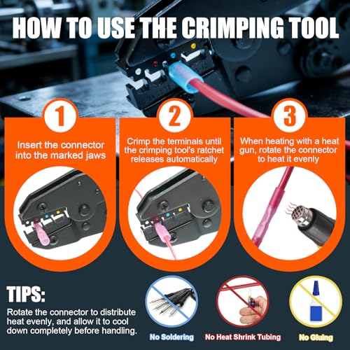 Crimping Tool for Heat Shrink Connectors-AWG 26-10, Ratcheting Wire Terminal Crimper Crimping Pliers Available for Insulated Nylon Connectors and Wire Terminal