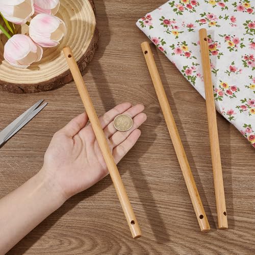 BENECREAT 6PCS Wooden Dowels with Two Holes, 11.8inch Navajo White Round Wooden Rod Sticks for Quilt Wall Hanging, Tapestry, Weaving, DIY Hardwood Craft, Hole: 5.5mm - color: Navajo White