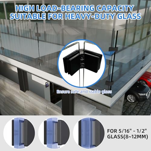 Railing Glass Clamps, 304 SS, Fits 5/16"- 3/8"-1/2" Glass Thickness, 2 Pack - color: Black, 90 Degree-2pcs