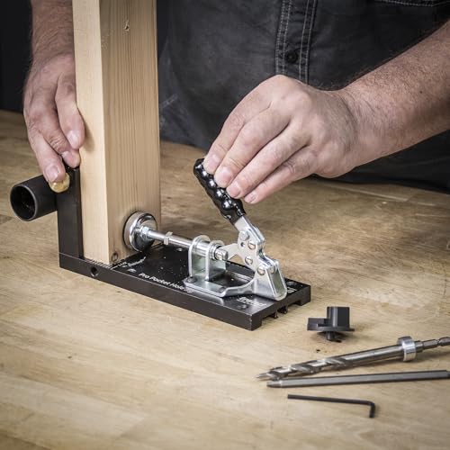 Trend Pocket Hole Jig Kit with Dual Column Jig, Face Clamp, HSS Drill Bit & Depth Setting Collar, 2 Square Bit Drives & 100 Pocket Hole Screws, PH/JIG