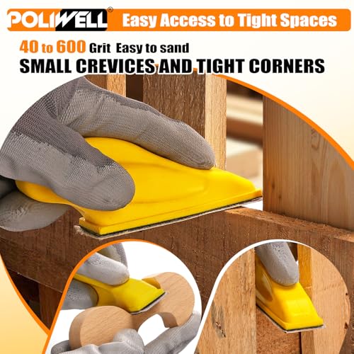 POLIWELL Micro Sanding Tools 3.5” x 1” Detail Sander for Small Projects, Mini Handle Sander Kit+ Sandpaper 40 80 120 180 240 400 600 Grit for Crafts Wood Finishing Tight Narrow Spaces, 120 PCS - style: 120 Pcs
