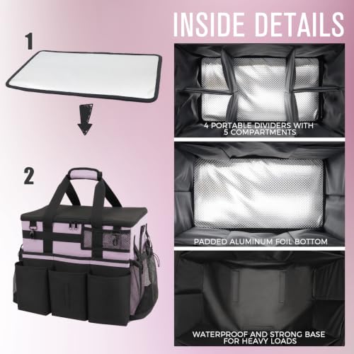 SCAVATA Rolling Cleaning Caddy Bag with Detachable Trolley, Large Cleaning Supplies Organizer with Wheels, Multi-Pocket Cleaning Cart with Adjustable Shoulder Strap for Housekeepers (Lilac) - color: Lilac