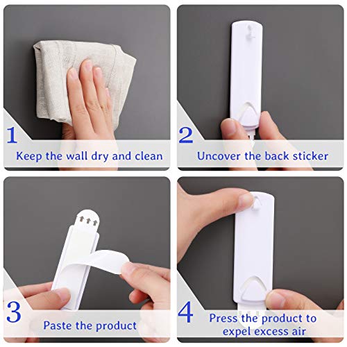 Jetec 20 Pieces Picture Hangers Damage Free Frame Adhesive Strips Hangers No Nails Adhesive Picture Hooks for Home Bathroom Kitchen Door Closet, White