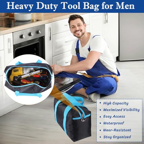 BLIRITEL 20 Inch Heavy Duty Wide Mouth Tool Bag for Men, High Capacity Tool Tote Bag for Electricians, Multipurpose Power Tool Bag Organizer for Mechanics Carpenters - size: 20 Inch