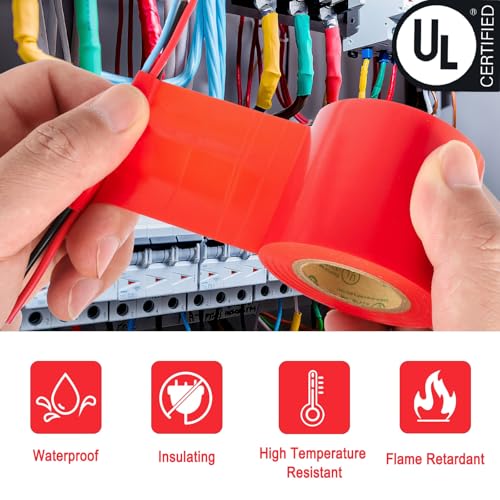 Electrical Tape Red, 2 in X 33FT, UL Approved Industrial Grade Waterproof High Temperature Electrical Tape, Multipurpose Insulating Wire Wrapping (2 Packs) - color: Red