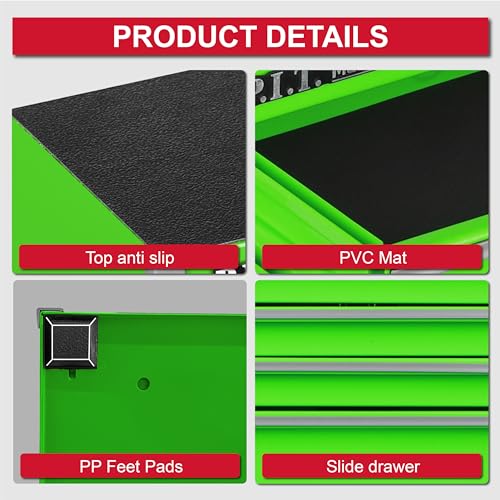 P.I.T. Mini Tool Box,Small Metal Toolbox Organizer with 5 Drawers,Green | 8.6"W X 4.6"D Cute Size,Q235 Steel,Magnetic Locking Mechanism,PVC Drawer Liners - color: Green, size: 5-Drawer