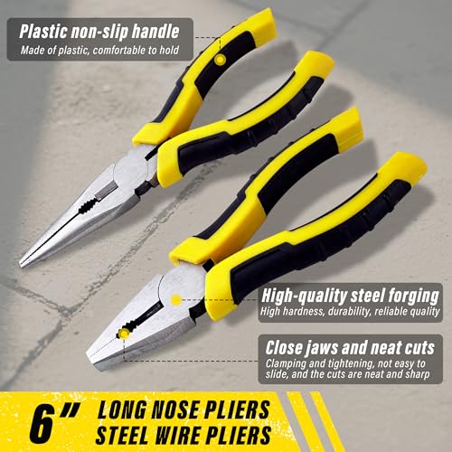 4-Piece Pilers Set with10 Inch Groove Joint Pliers, Adjustable Wrench and 6 Inch Long Nose, Lineman's Pliers for Home Use and DIY Project - style: 4 Pack 6" & 10"