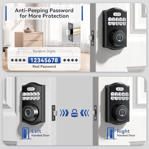 Ulecoce Y58 Deadbolt Smart Lock with Built-in WiFi, 5-in-1 Keyless Entry Fingerprint Door Lock for Front Door, App Control, Auto Lock, 15-Min DIY Install, IP54 Waterproof, Matte Black