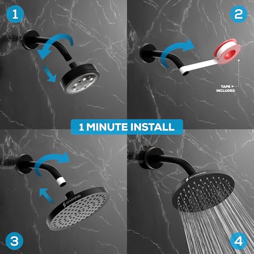 SparkPod Rain Shower Head, 8 Inch Round, Midnight Black Matte Finish - color: Midnight Black Matte, style: 8 Inch Round