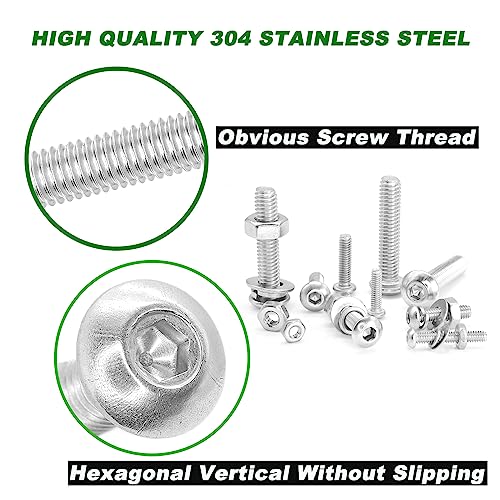 1000pcs ISO7380 M2/M2.5/M3/M4 Button Head Socket Cap Screws, Bolts Nuts Washers Assortment Kit, 304 Stainless Steel Metric Screw Set, Small Bolts and Nuts Kit, - size: sllver 1000pcs hex button haed cup screw