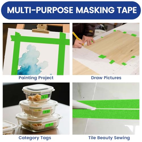 ADHES Green Masking Tape Painter Tape 18mm x 50m | 6Rolls x 0.7Inch x 55Yard,Clean Removal, No Residue, Multi-Surface,Ideal for Painting DIY Arts Crafts Labeling - size: 18mm x 50m
