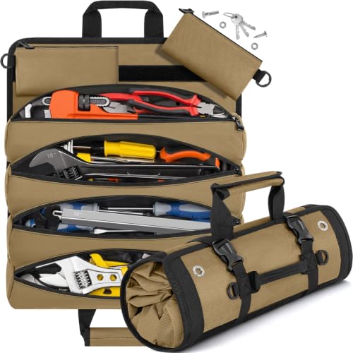 ANILD 18.5 Inch Extra Long Tool Bag Roll Up, Roll Up Tool Bag Organizer - color: Khaki, size: X-Large