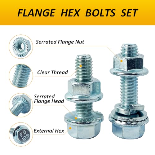 ZTF 300pcs Metric Flange Bolts and Nuts Assortment Kit, Heavy Duty Metric Machine Screws Nuts Washers, 10 Most Common Sizes Zinc Alloy Steel Grade 10.9 (Flange M6 M8 M10 Kit) - style: silver-M6 M8 M10 Flange Bolts