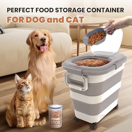 23-25Lbs Airtight Dog Food Storage Container,Collapsible Dog Food Container - color: Grey/25 LBS