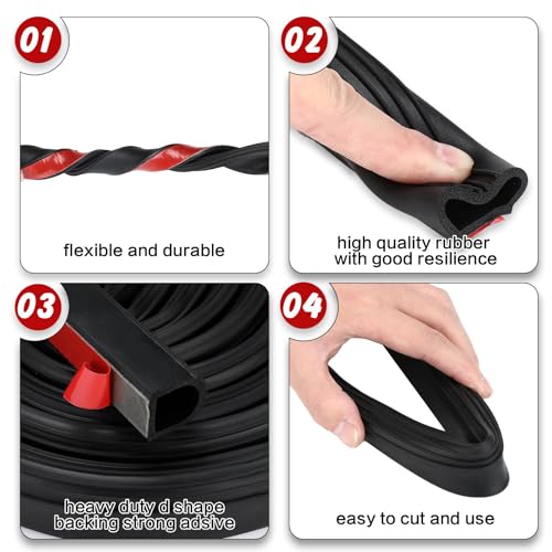 Rubber D Shape Door Seal Strip 1" RV Slide Out Seal Self-Adhesive EPDM Rubber Heavy Duty Automotive Weather Stripping for Fill Gaps Apply to Car Truck RV Boat Home Application(50 Feet) - size: 50 Feet