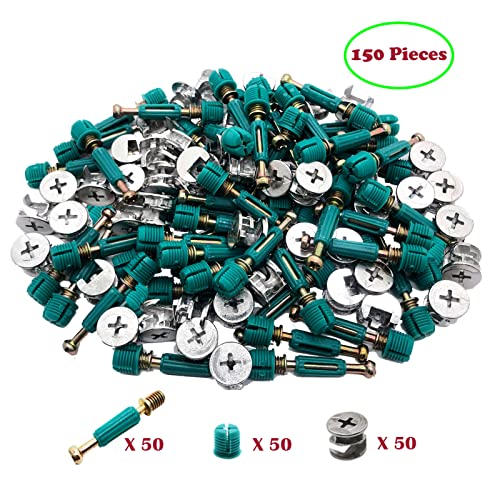 50 Set 3-in-1 Furniture Connecting Hardware Cam Lock Fasteners Kit,Cam Fitting Pre-Inserted Nut and Eccentric Wheel with Dowels Cam Locks for Furniture Crib Cabinet Drawer Wardrobe Splicing
