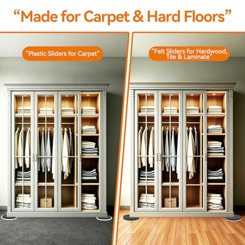 3.5 Inch Furniture Sliders with Lifter Tool, 12 PCS Multi-Surface Movers Kit for Carpet and Hardwood Floors, Heavy Duty Moving Pads, Appliance Slider Floor Protectors for Sofa Bed Table Cabinet