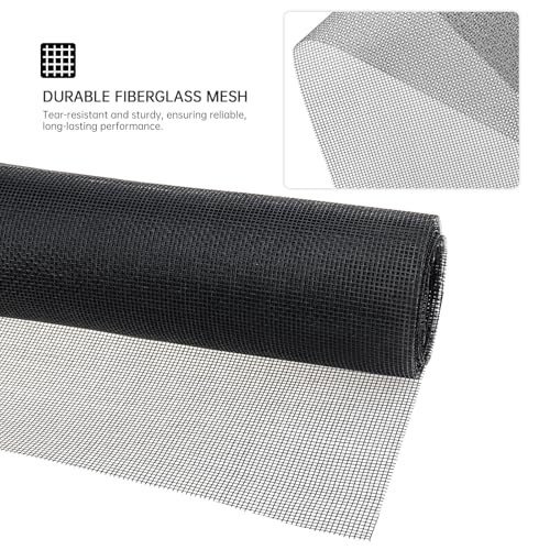 Window Screen Door Repair Kit,Include 47"×118" Black Screen Mesh+ 2 Steel/Nylon Roller+32Ft Spline+8 Clips+Hook+Non-Slip Gloves,7 in 1 Window Mesh Kit for Windows Doors Patio and Porch Replacement - size: 47"×118" Mesh+Tool