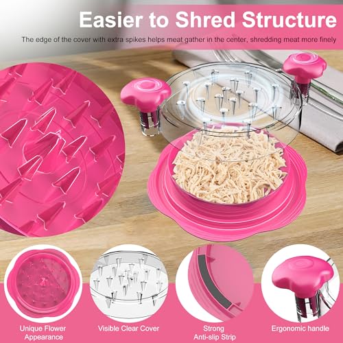 Chicken Shredder Tool Twist Large Meat Shredder with Brush&Fork, Hot Pink - color: Hot Pink