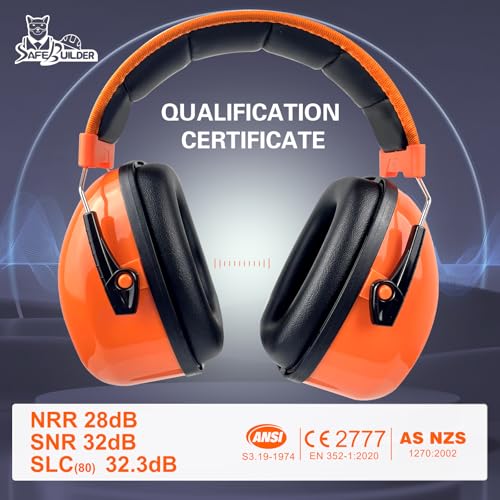 SAFEBUILDER Ear Protection Ear muffs Noise Reduction NRR 28dB Adjustable Hearing Protection for Working Mowing SK-06P - color: Orange