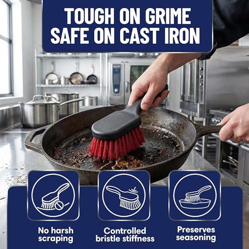 8 Inch Pot & Dish Kitchen Scrub Brush for Heavy-Duty Cleaning – Stiff Bristle Scrubber for Sink, Cast Iron, and Grill Grates - Kitchen Dish Scrubber Brush - 90048 by FryOilSaver Co. - size: 8 Inches