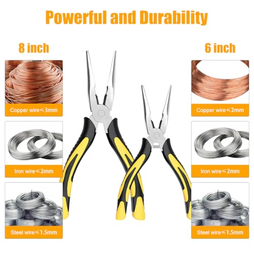 Long Needle Nose Pliers-6''&8'', with Wire Cutter, 2pcs - size: Two-6&8in
