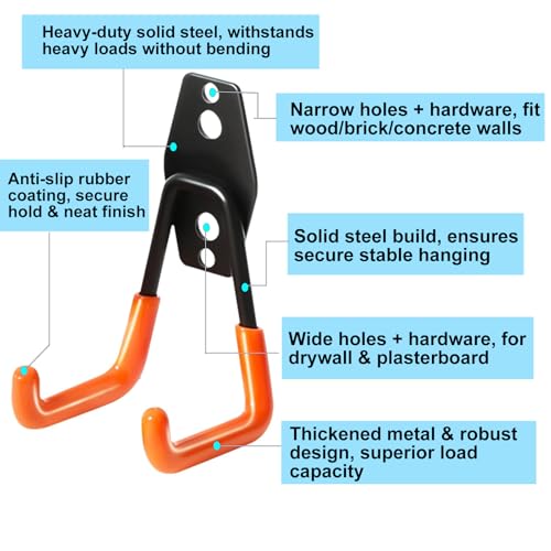 2 Pack Heavy Duty Wall Hook for Hanging, Garage Tool Organizer Wall Mount, Metal Garage Storage Hooks for Ladder, Extension,Garden Tool (2.8Inch) - size: 2.8Inch