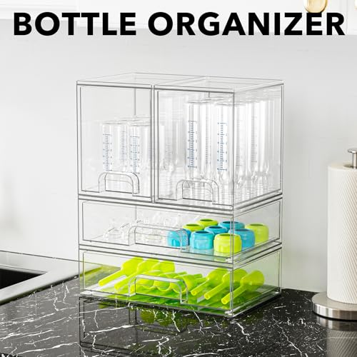 SpaceAid Bottle Storage Organizer Baby - Acrylic Bottles Station Organizer Container, Stackable Clear Drawers for Countertop, Vanity, Bathroom, Cabinet, Pantry Organization, 4 Pack, 2M2L, 14.4" H - size: 14.4"H, 4 Pack, 2M2L