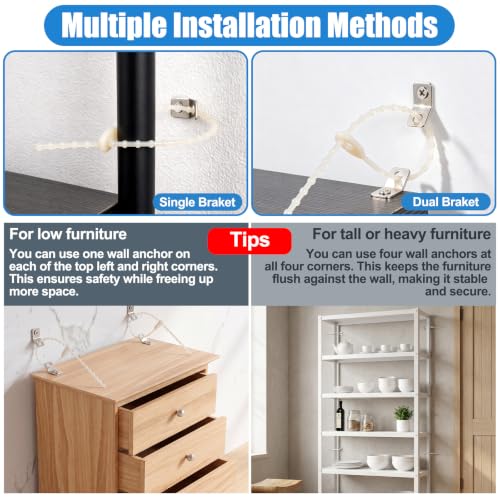 12 Pack Furniture Anchors for Baby Proofing, Furniture Wall Straps - color: Beige Nylon Bead Straps - 12 Pack