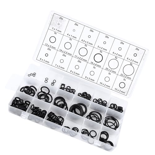 Eujgoov 225pcs Nitrile Rubber O Washer Sealing Assortment Kit 18 Sizes for Car Auto Vehicle Repair, Fittings, AC Manifold, Well Packaged in Re-sealable Plastic Case, No Pollution,