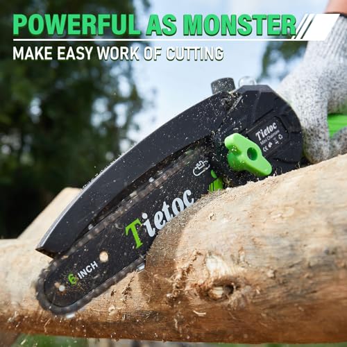 Tietoc Mini Chainsaw 6-Inch with 2 Batteries, Electric Saw, Stocking Stuffers Christmas Birthday Gifts Present for Men Dad Husband Gardener Adults, Cool Gadgets 2025 - color: ‎green-2 Batteries
