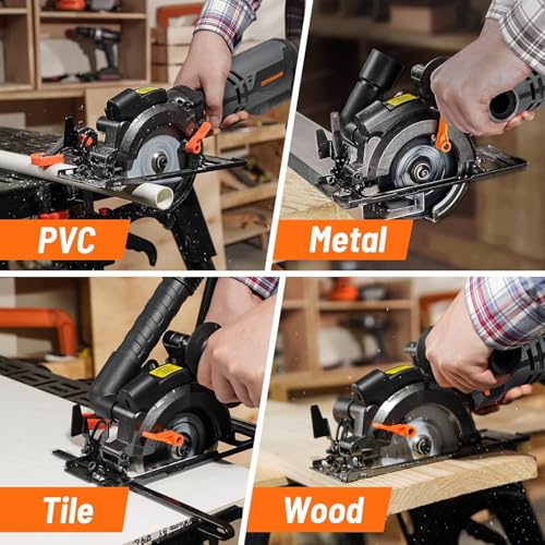 DOVAMAN Circular Saw, 5.8A 4-1/2" Circular Saw w/Laser & Auxiliary Handle - color: B-grey